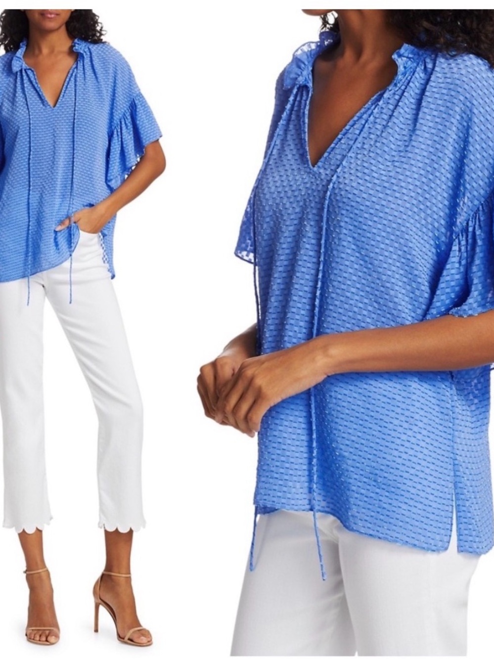 Alice + Olivia Blue Julius Ruffle Peasant  Paradise Top size XL